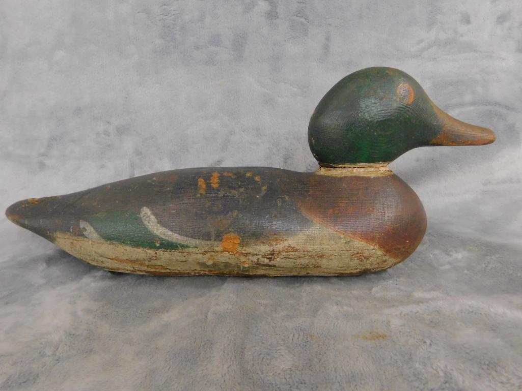 Vintage Unsigned Painted Mallard Duck Decoy - 6" x 15" x 5.5" - 10