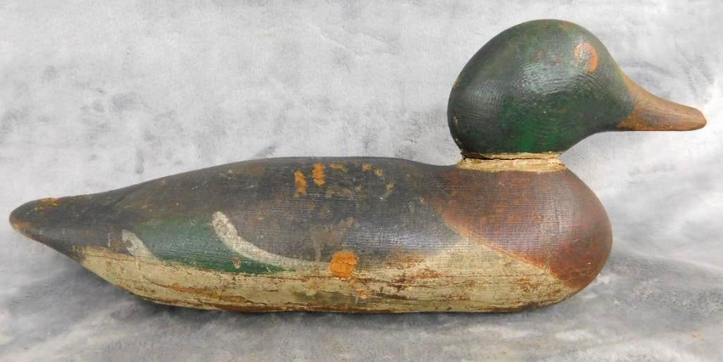 Vintage Unsigned Painted Mallard Duck Decoy - 6" x 15" x 5.5": See Photos For Condition and Details