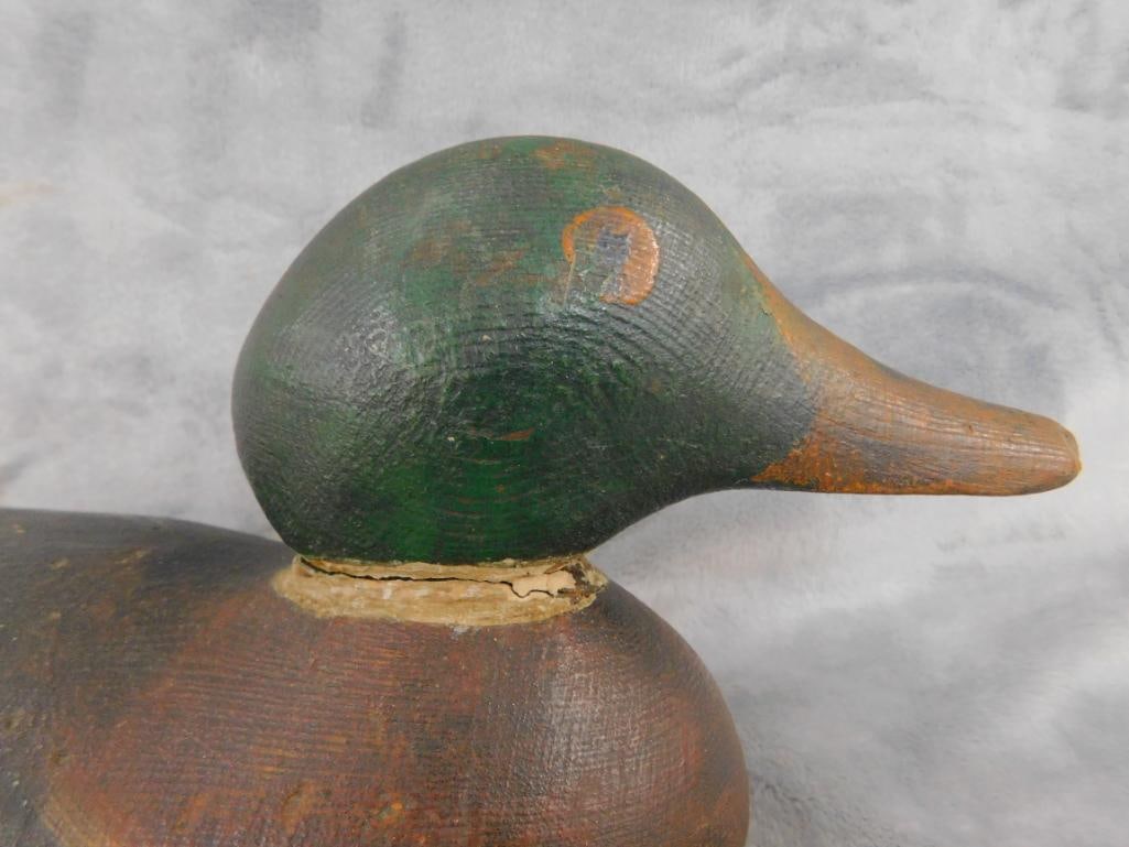 Vintage Unsigned Painted Mallard Duck Decoy - 6" x 15" x 5.5" - 2