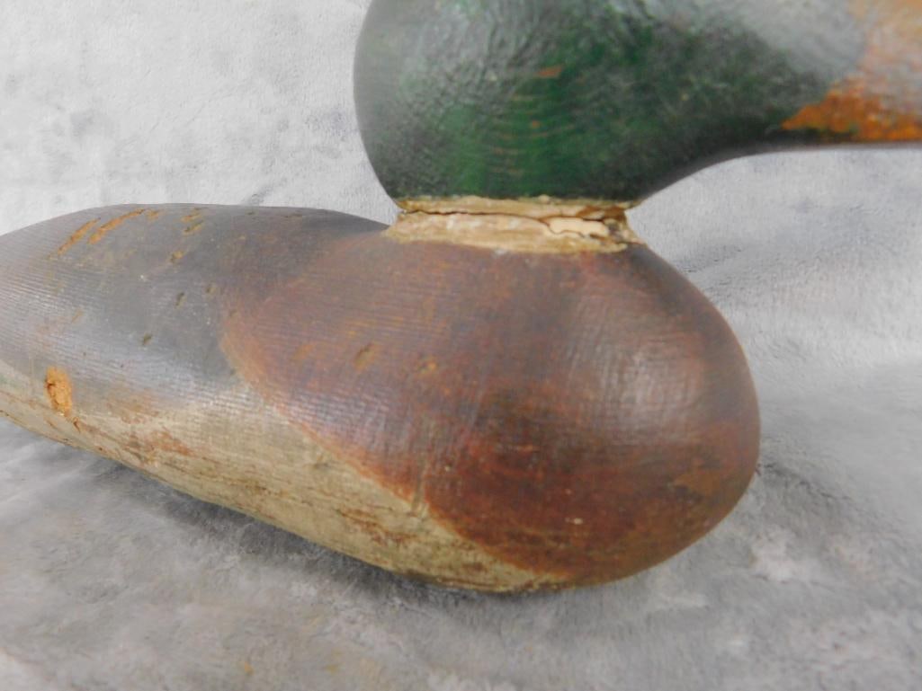 Vintage Unsigned Painted Mallard Duck Decoy - 6" x 15" x 5.5" - 3