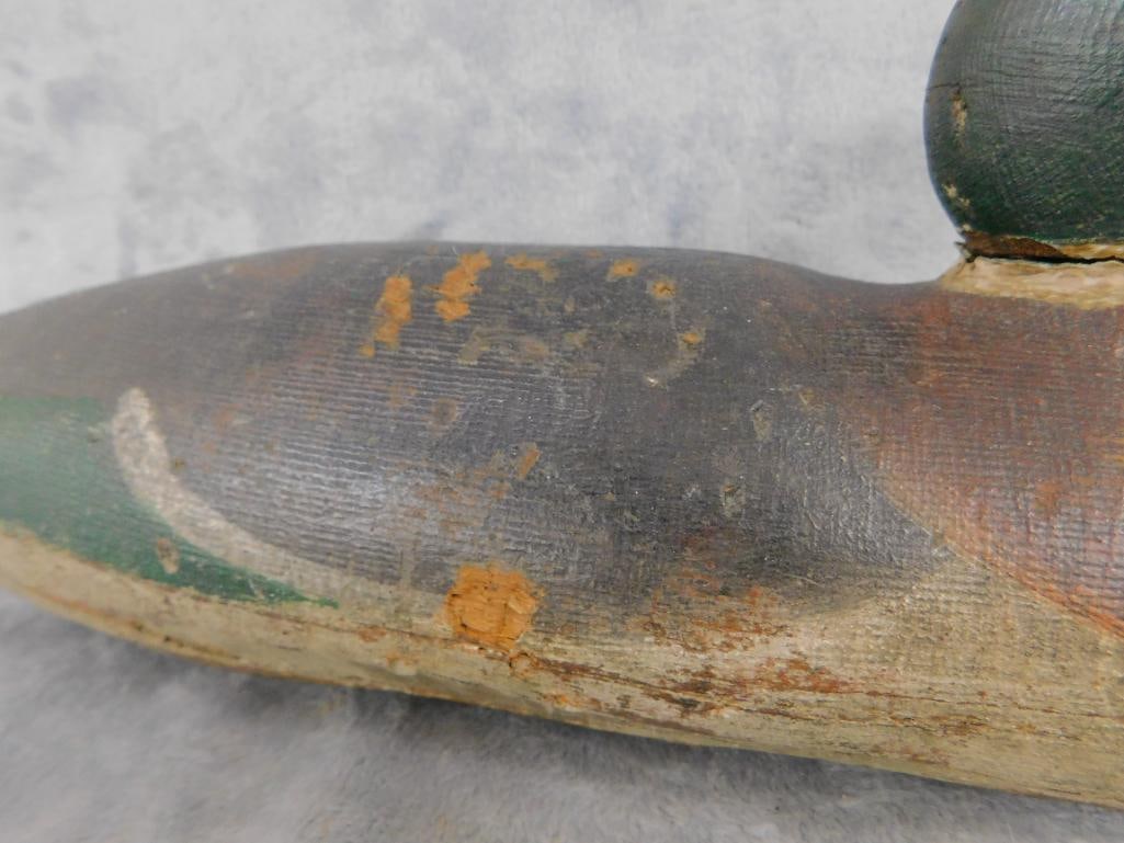 Vintage Unsigned Painted Mallard Duck Decoy - 6" x 15" x 5.5" - 4