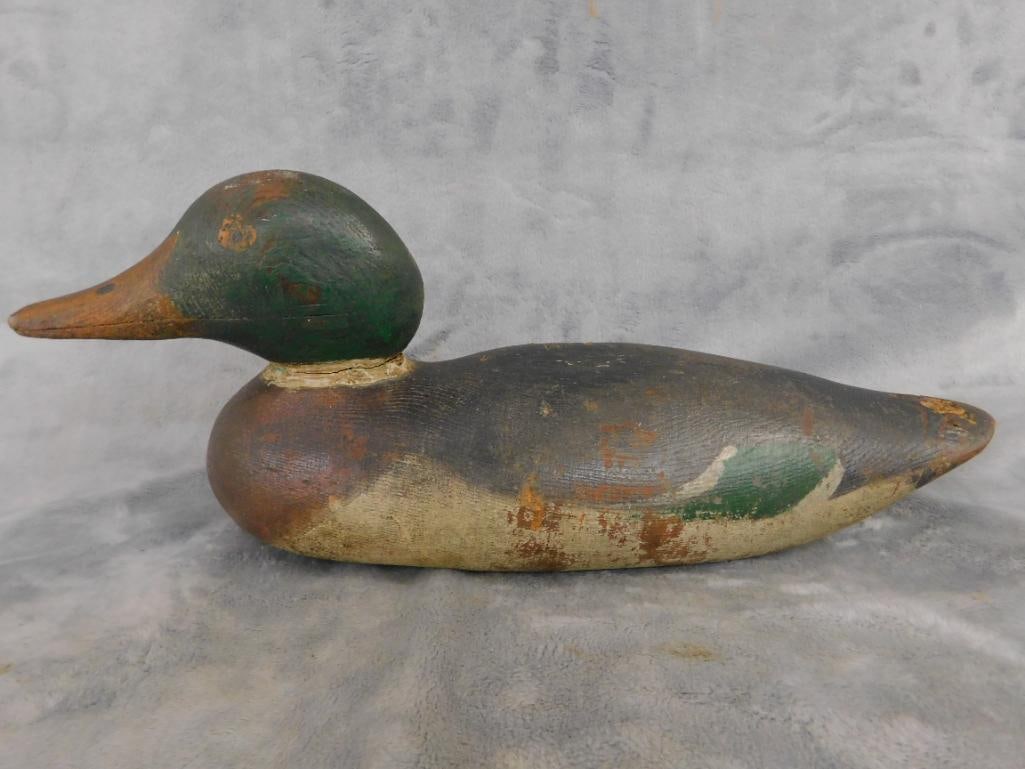 Vintage Unsigned Painted Mallard Duck Decoy - 6" x 15" x 5.5" - 6