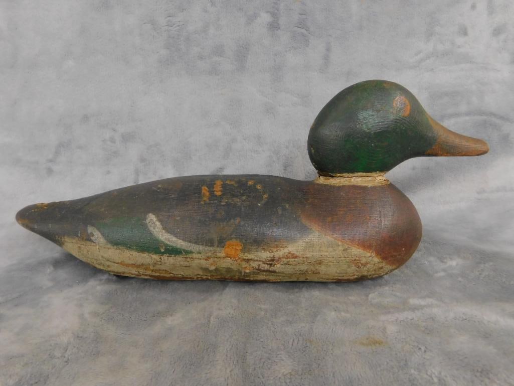 Vintage Unsigned Painted Mallard Duck Decoy - 6" x 15" x 5.5" - 9