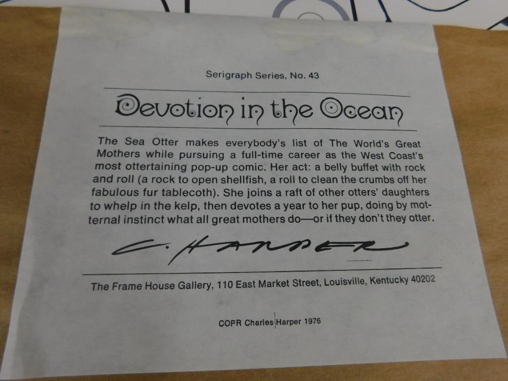 Charles Harper Signed Limited Edition Serigraph - "Devotion In The Ocean" - Otters - 11