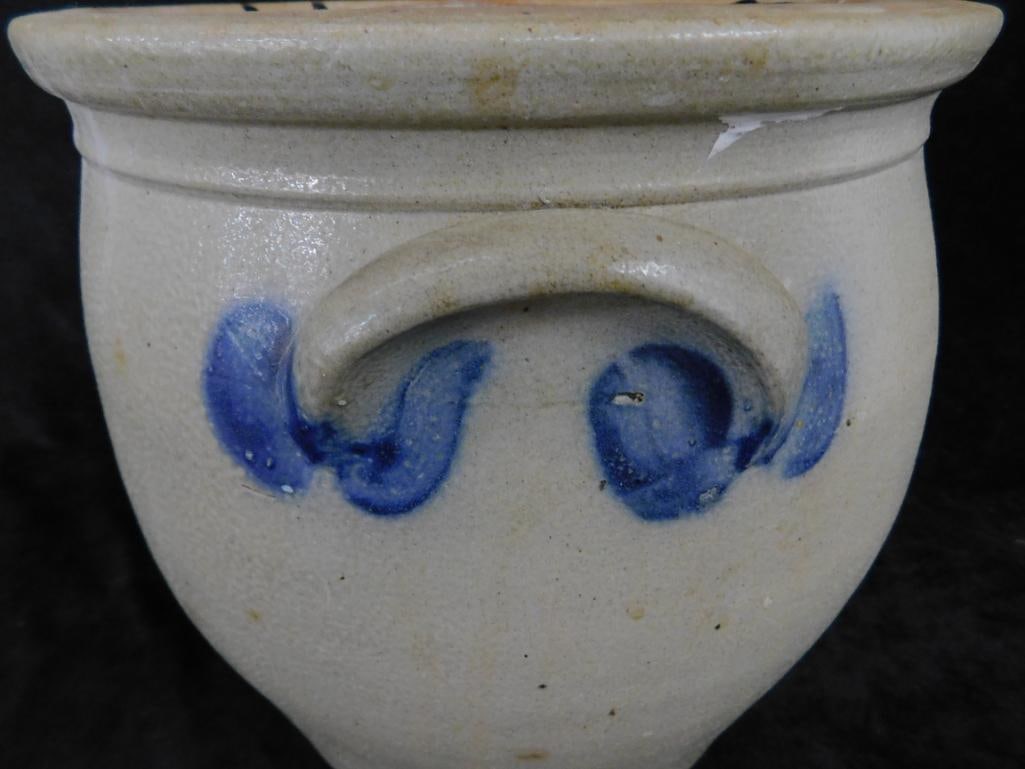 F.H. Cowden - 2 Gallon Salt Glazed Handled Jar - Harrisburg PA - 10.25" x 10" - 4