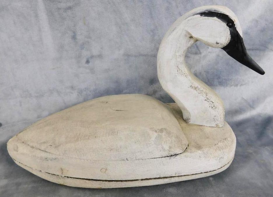 1998 Carved Wood Swan / Goose "Decoy" - Signed - 11" x 16.5" x 7": See Photos For Condition and Details