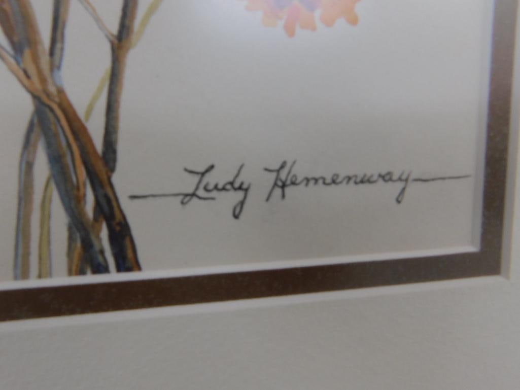 Framed Watercolor - Signed Judy Hemenway - Flowers and Berries - 17" x 12.5" - 6