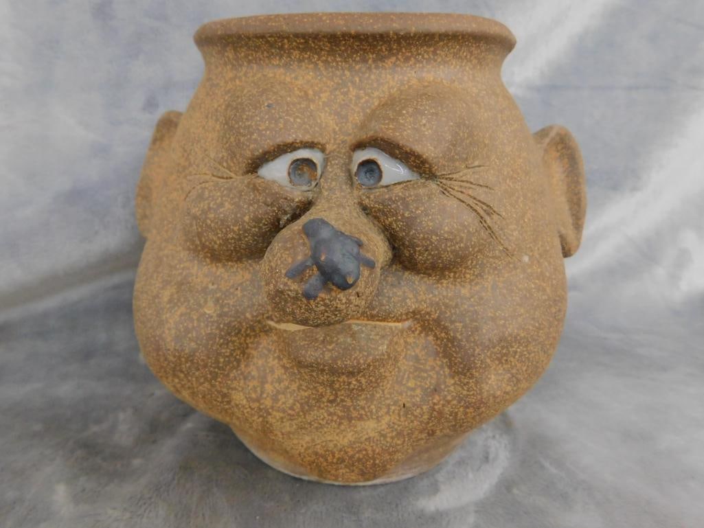Modern Unsigned Head / Bust Planter "Fly on The Nose" - 7.5" x 8.5" x 8" - 9