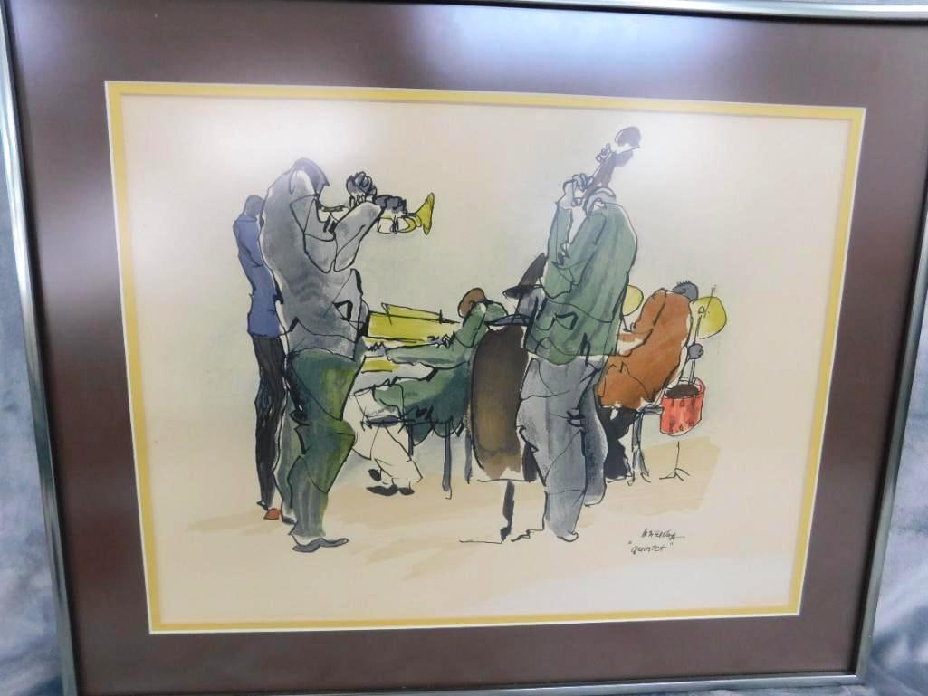 Vintage Jazz Watercolor - Signed - "Quintet" - 17.25" x 21.25": See Photos For Condition and Details