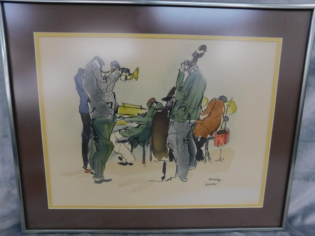 Vintage Jazz Watercolor - Signed - "Quintet" - 17.25" x 21.25" - 8