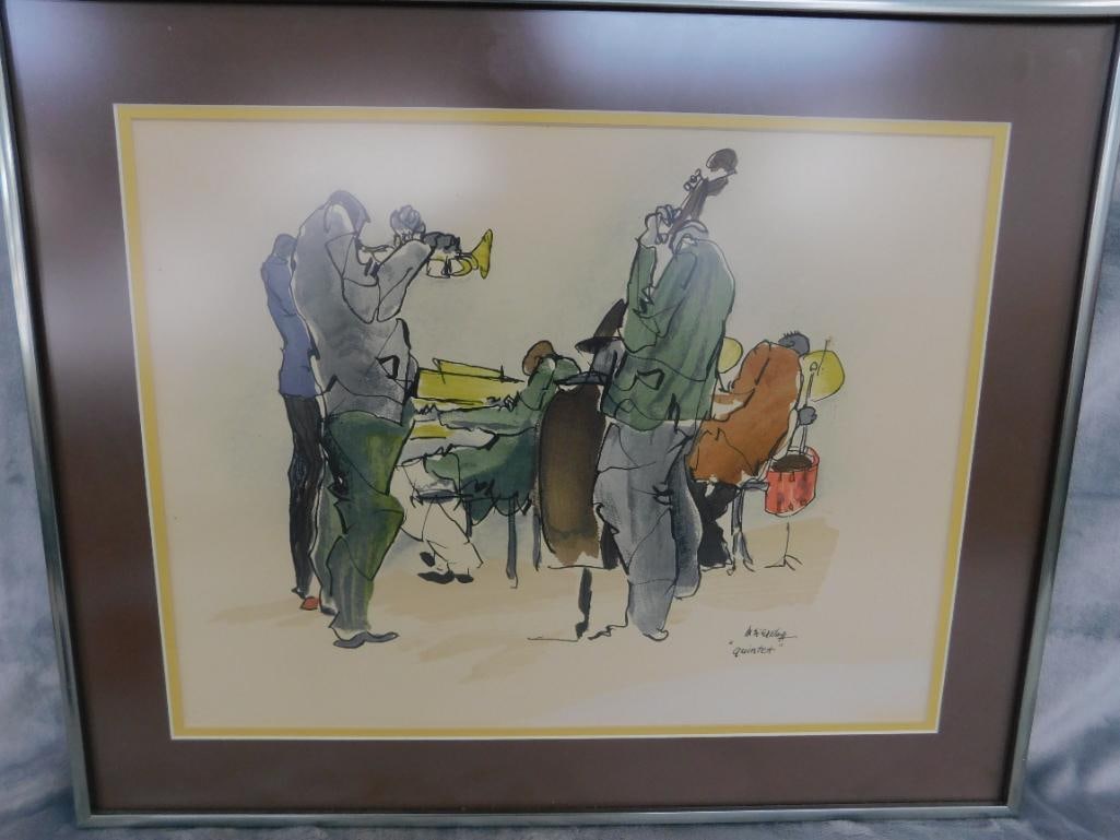 Vintage Jazz Watercolor - Signed - "Quintet" - 17.25" x 21.25" - 9