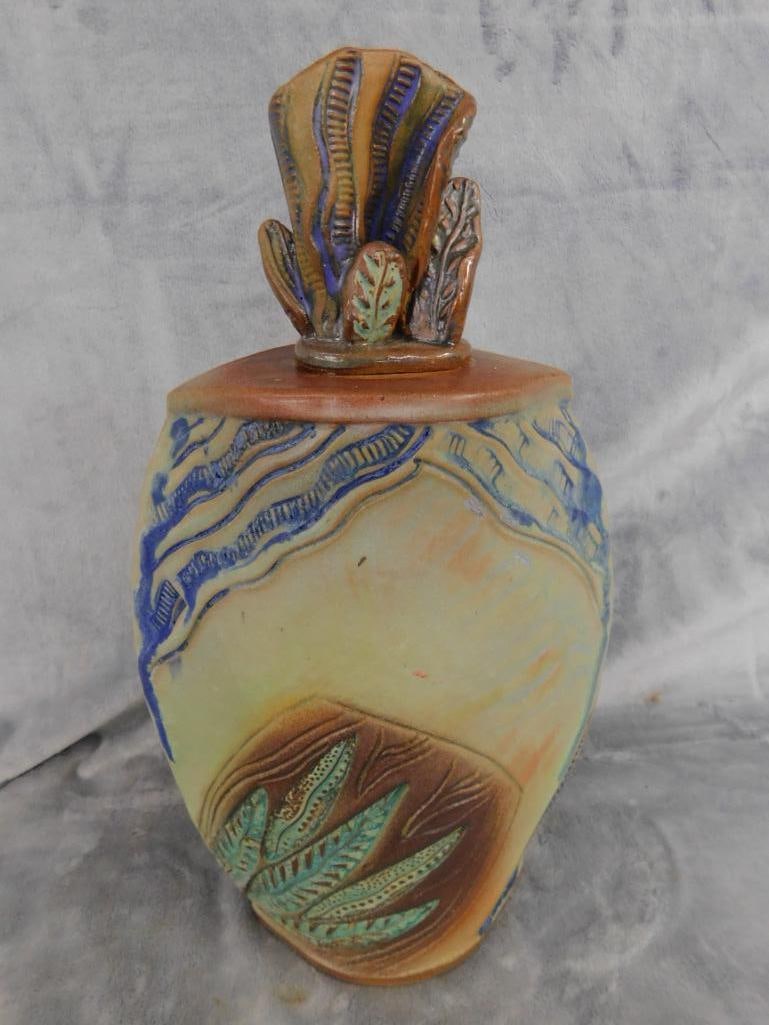 Studio Art Pottery Decanter with Stopper - Signed - 14" x 7.75" x 4" - 10