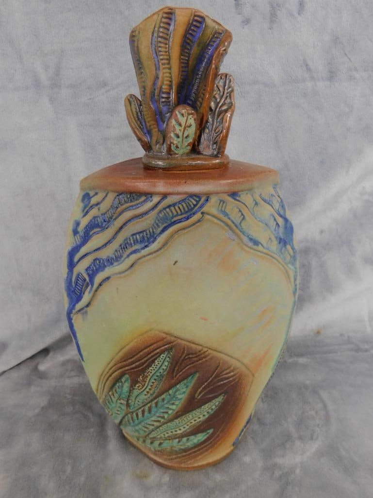 Studio Art Pottery Decanter with Stopper - Signed - 14" x 7.75" x 4" - 11