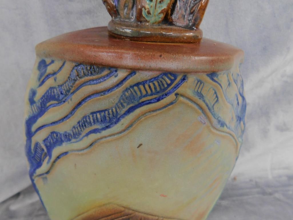 Studio Art Pottery Decanter with Stopper - Signed - 14" x 7.75" x 4" - 3