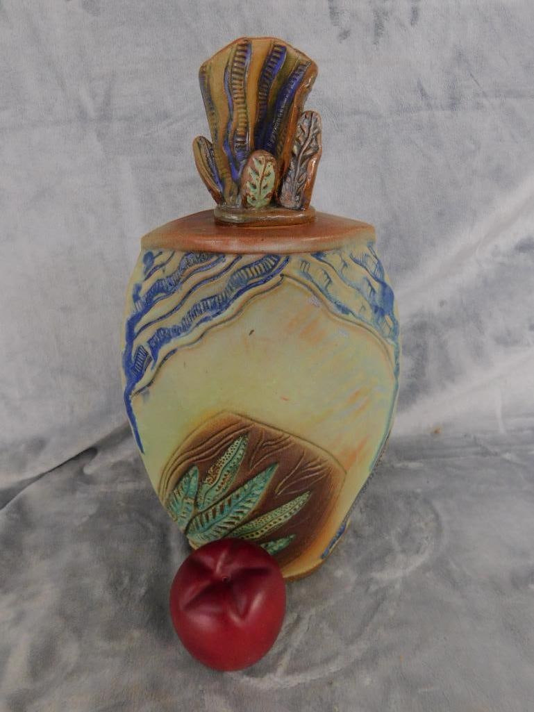 Studio Art Pottery Decanter with Stopper - Signed - 14" x 7.75" x 4" - 9