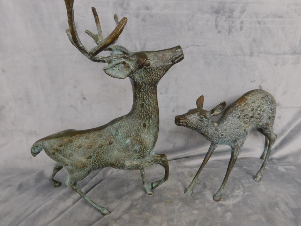 Bronze Buck/Stag and Doe Figures - Buck Measures 16.5" x 14" x 7.5" - Doe 9.5" x 13" x 3" - 10