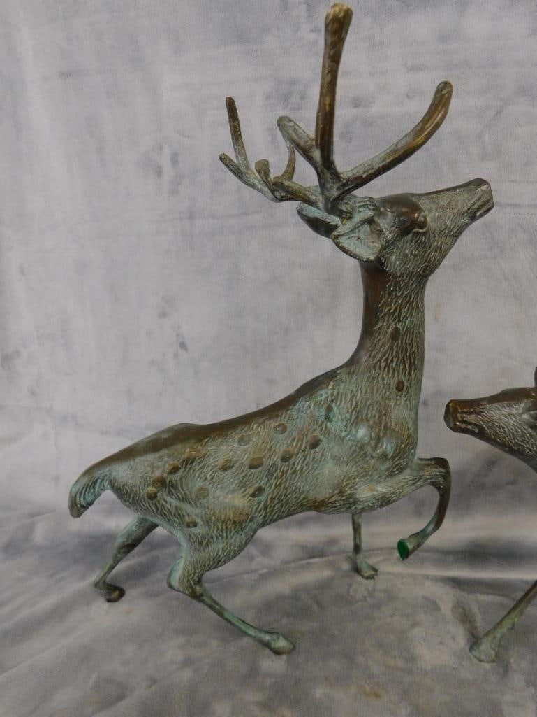 Bronze Buck/Stag and Doe Figures - Buck Measures 16.5" x 14" x 7.5" - Doe 9.5" x 13" x 3" - 2