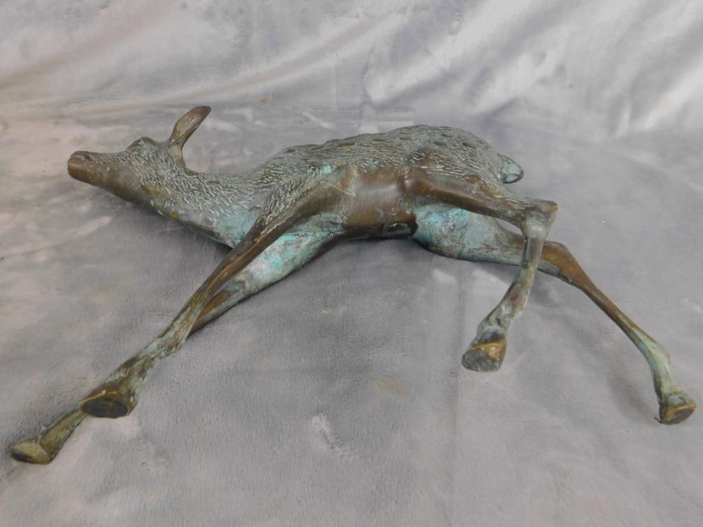 Bronze Buck/Stag and Doe Figures - Buck Measures 16.5" x 14" x 7.5" - Doe 9.5" x 13" x 3" - 7