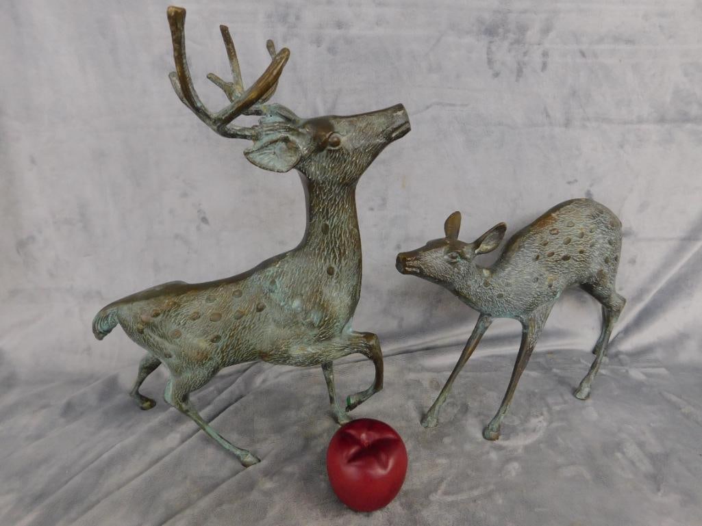 Bronze Buck/Stag and Doe Figures - Buck Measures 16.5" x 14" x 7.5" - Doe 9.5" x 13" x 3" - 8
