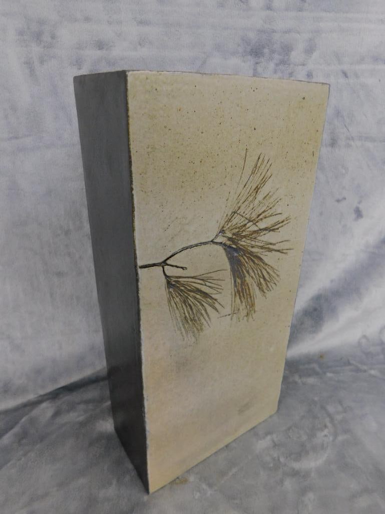 Studio Art Pottery Vase - Signed Dennis Kirchmann - Pine Needle - 14.75" x 7.25" x 3.5" - 10