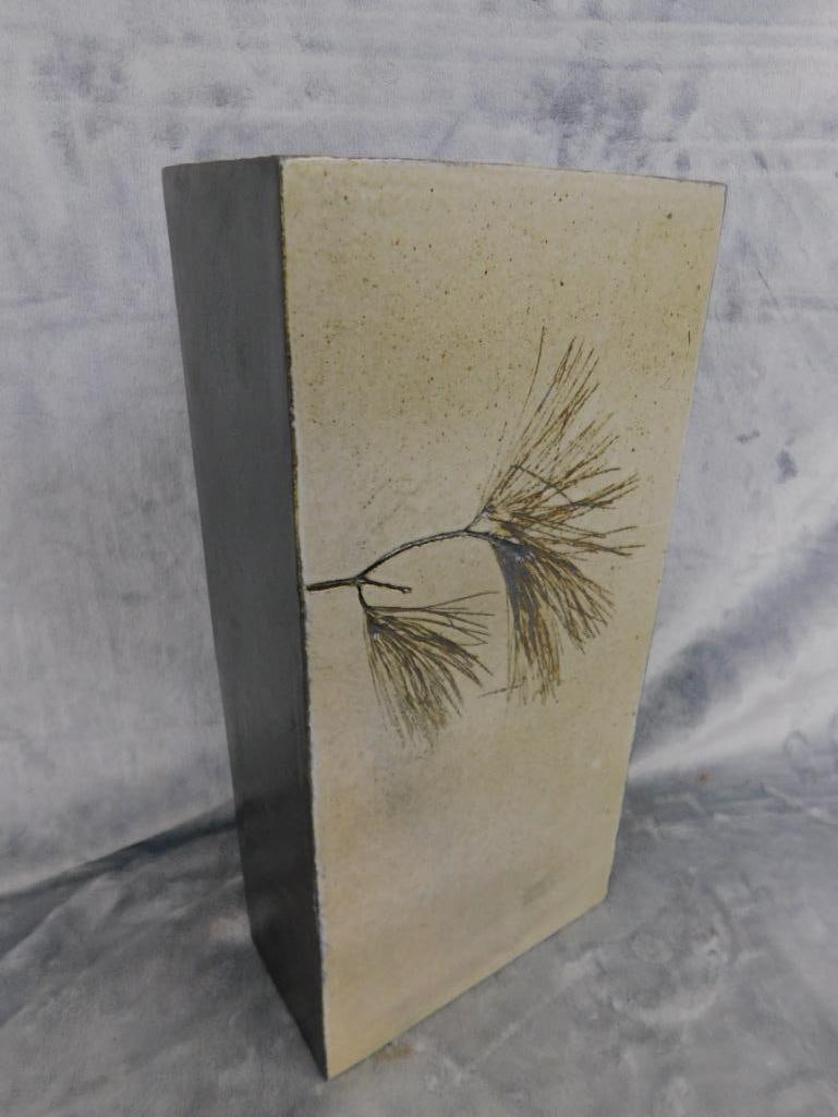 Studio Art Pottery Vase - Signed Dennis Kirchmann - Pine Needle - 14.75" x 7.25" x 3.5" - 11
