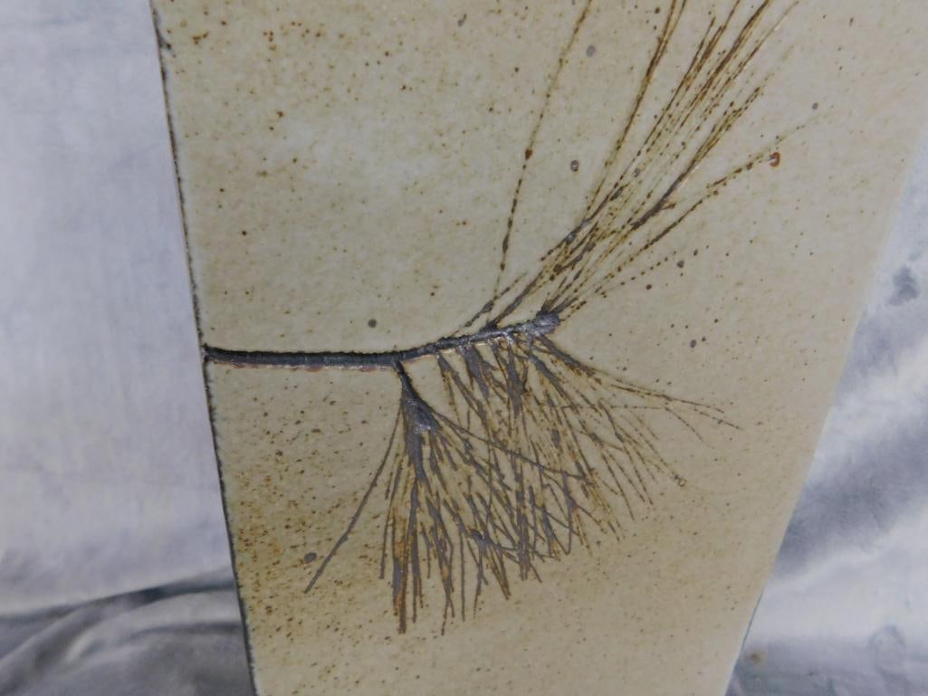 Studio Art Pottery Vase - Signed Dennis Kirchmann - Pine Needle - 14.75" x 7.25" x 3.5" - 3
