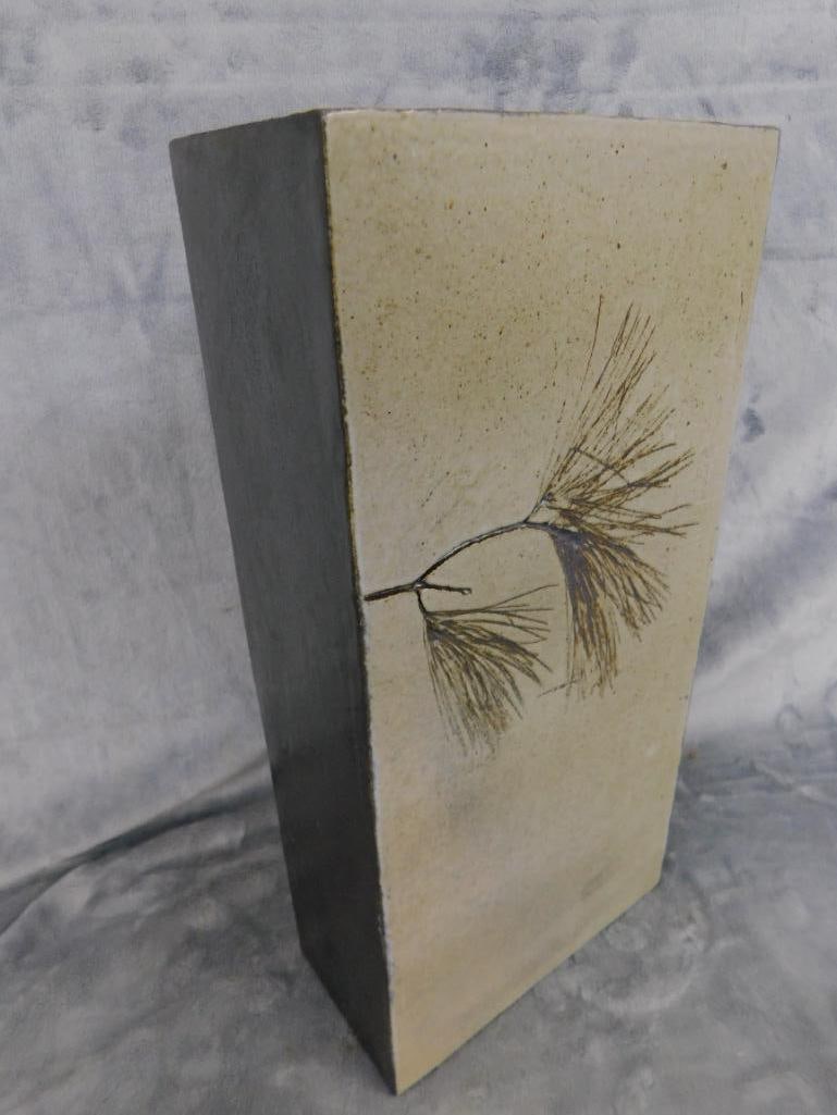 Studio Art Pottery Vase - Signed Dennis Kirchmann - Pine Needle - 14.75" x 7.25" x 3.5" - 5
