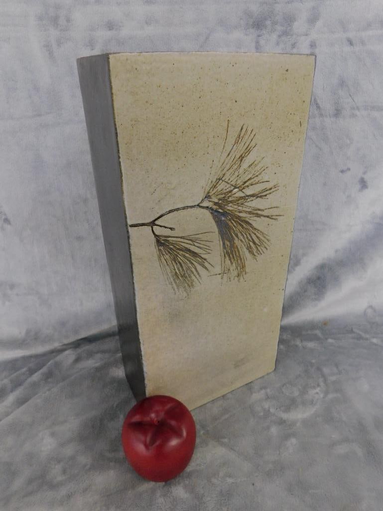 Studio Art Pottery Vase - Signed Dennis Kirchmann - Pine Needle - 14.75" x 7.25" x 3.5" - 9