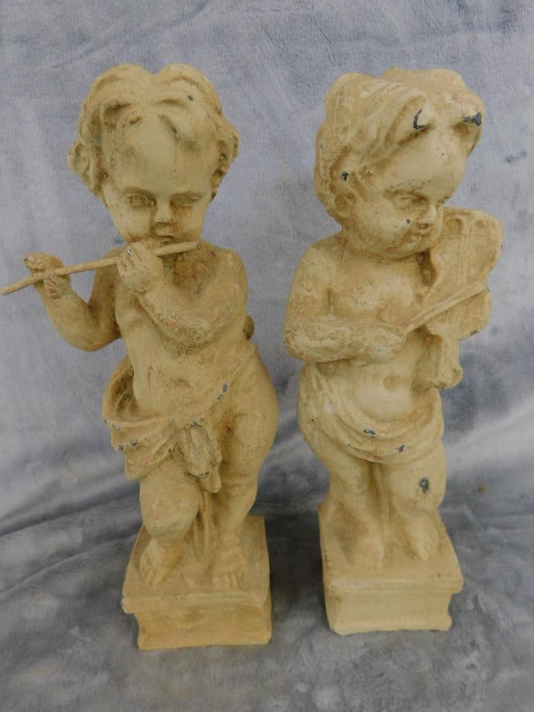Pair of Cast Iron Musical Cherubs - Each 11.5" x 3" x 2.25" - 10