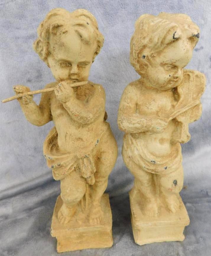 Pair of Cast Iron Musical Cherubs - Each 11.5" x 3" x 2.25": See Photos For Condition and Details