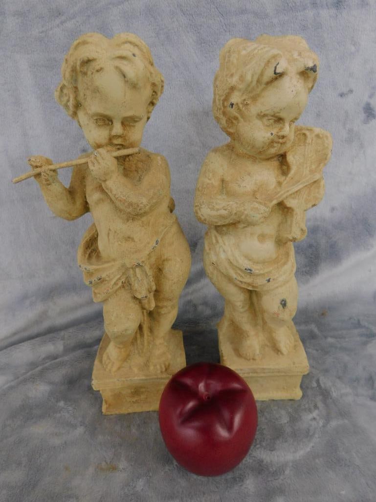 Pair of Cast Iron Musical Cherubs - Each 11.5" x 3" x 2.25" - 8