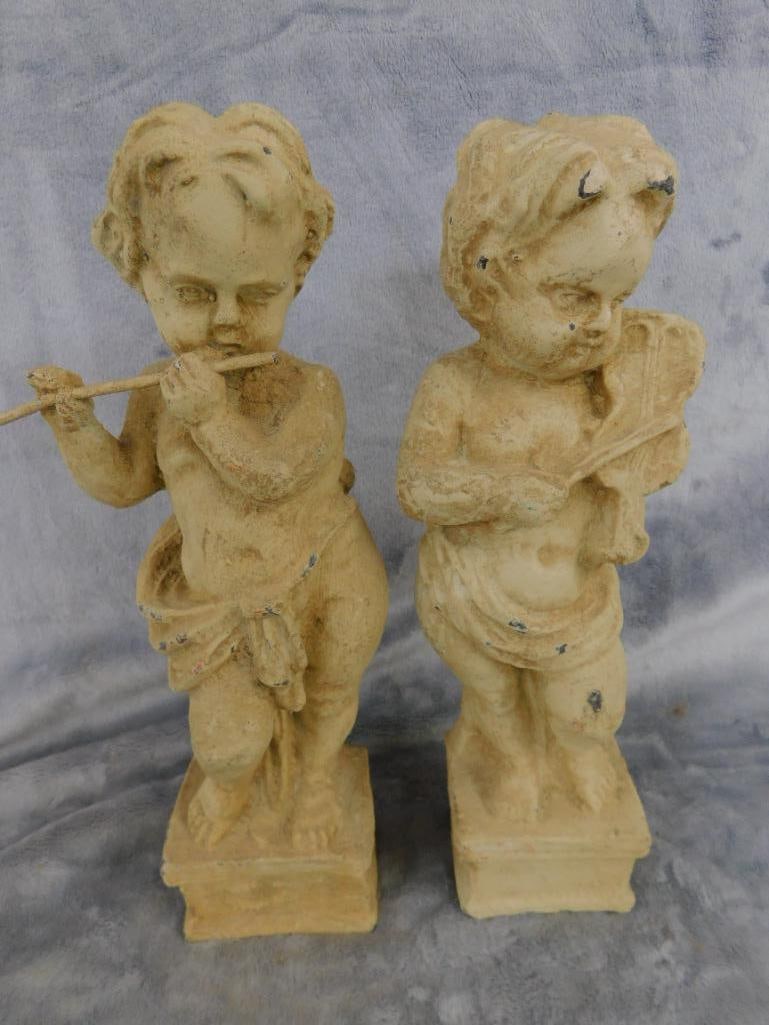 Pair of Cast Iron Musical Cherubs - Each 11.5" x 3" x 2.25" - 9