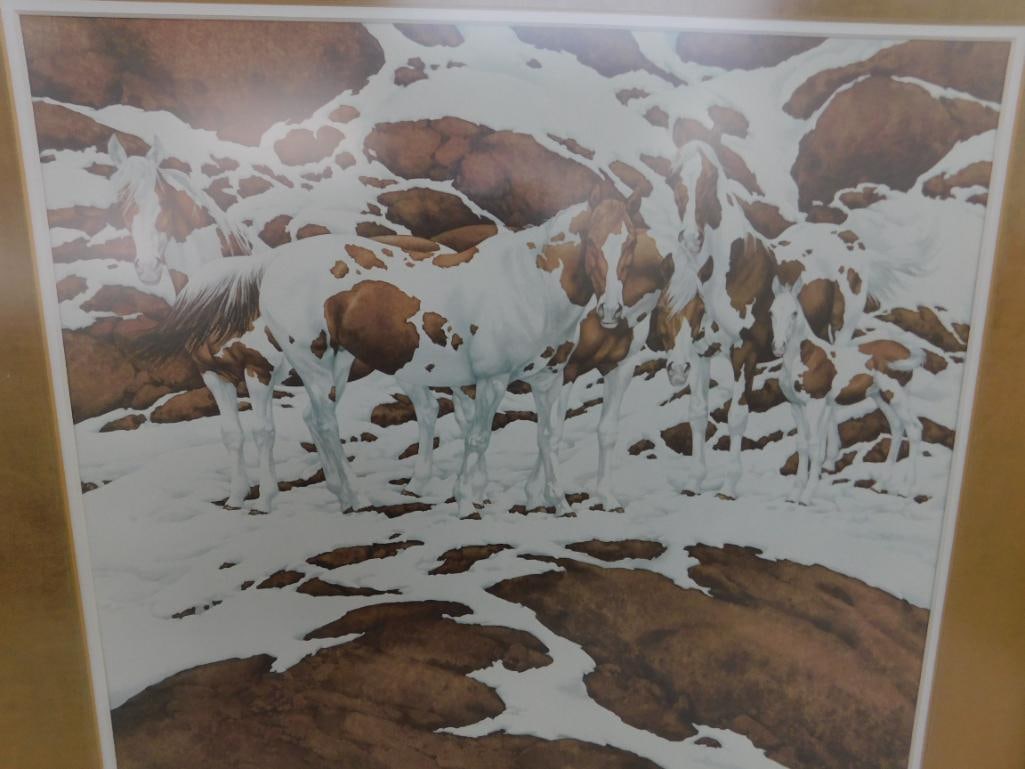 1978 Bev Doolittle - "Pintos" Print - Matted and Framed - Signed - 26" x 26" - 2