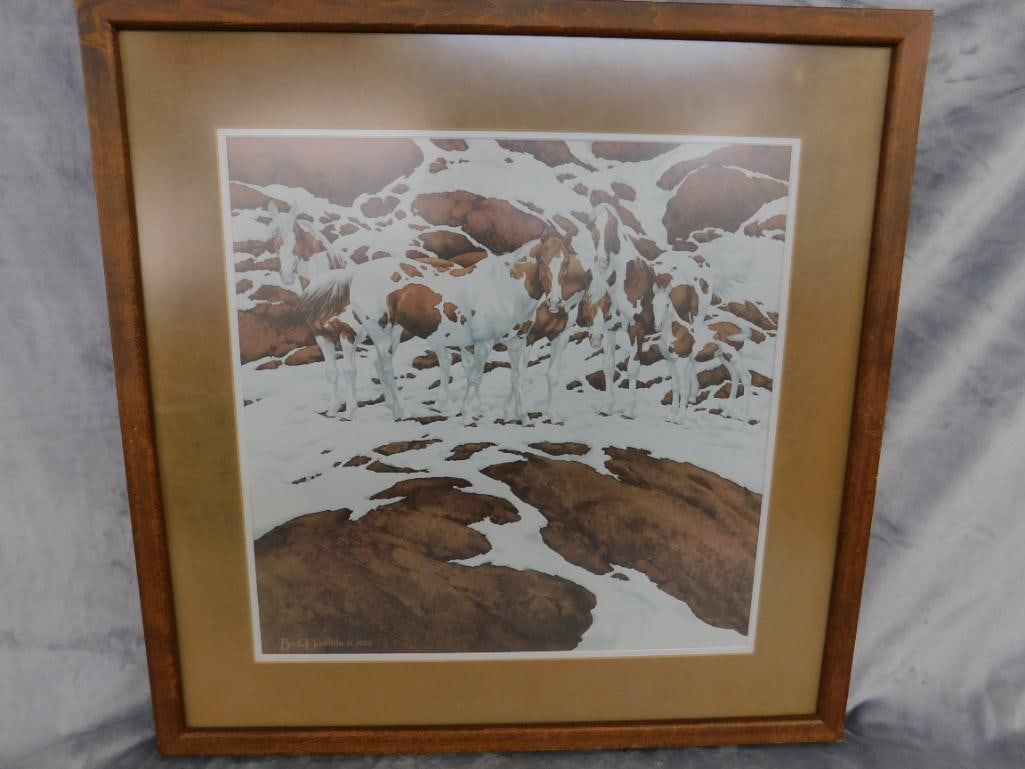 1978 Bev Doolittle - "Pintos" Print - Matted and Framed - Signed - 26" x 26" - 5