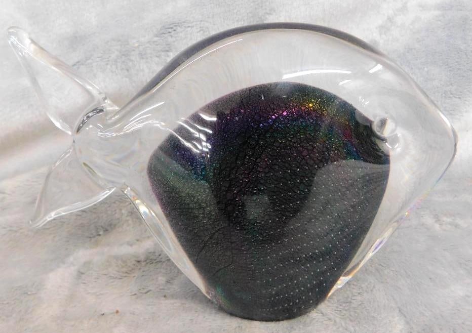 Studio Art Glass Fish - Signed F.M. Ronnco - Sweden - Dichroic - 4.5" x 7" x 2": See Photos For Condition and Details
