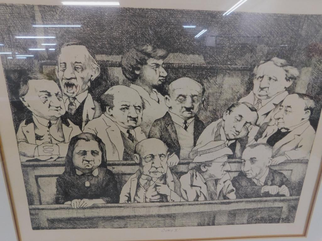 Framed Engraving - "Jury I" - Signed Charles Bragg - 20.25" x 24.25" - 2