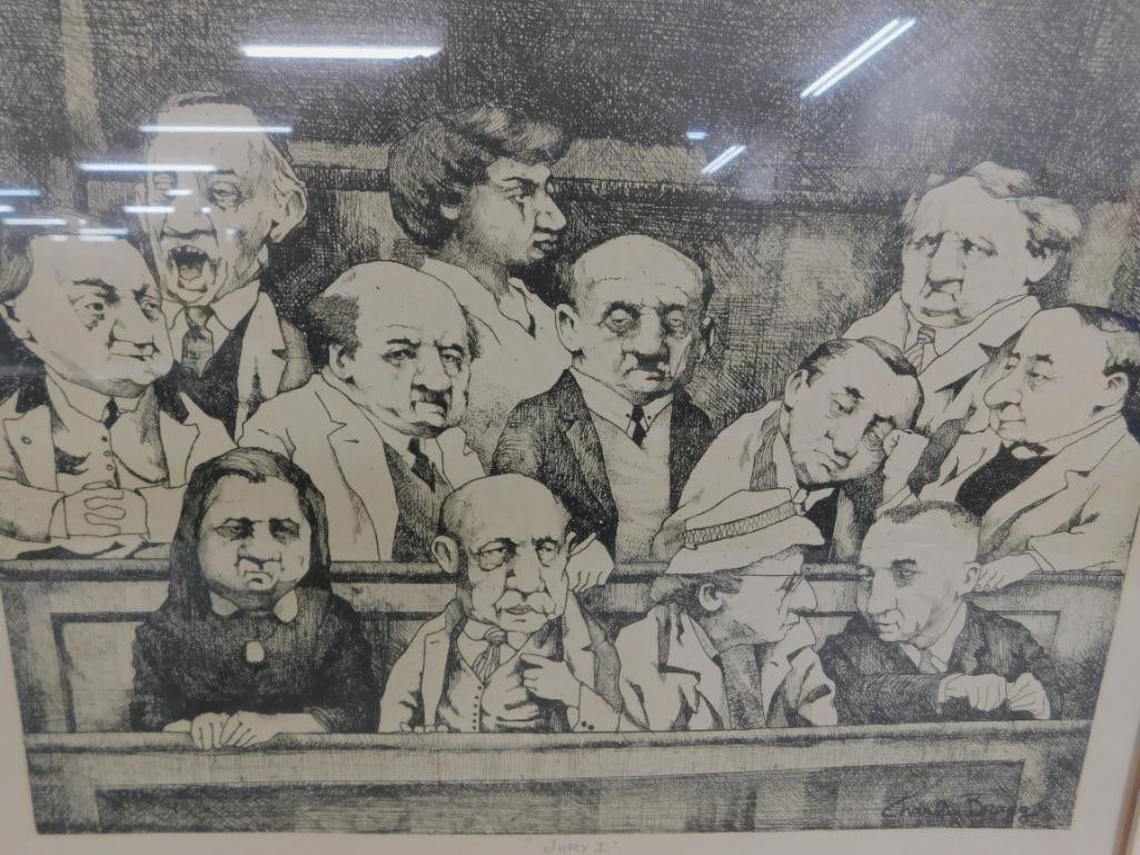 Framed Engraving - "Jury I" - Signed Charles Bragg - 20.25" x 24.25" - 9
