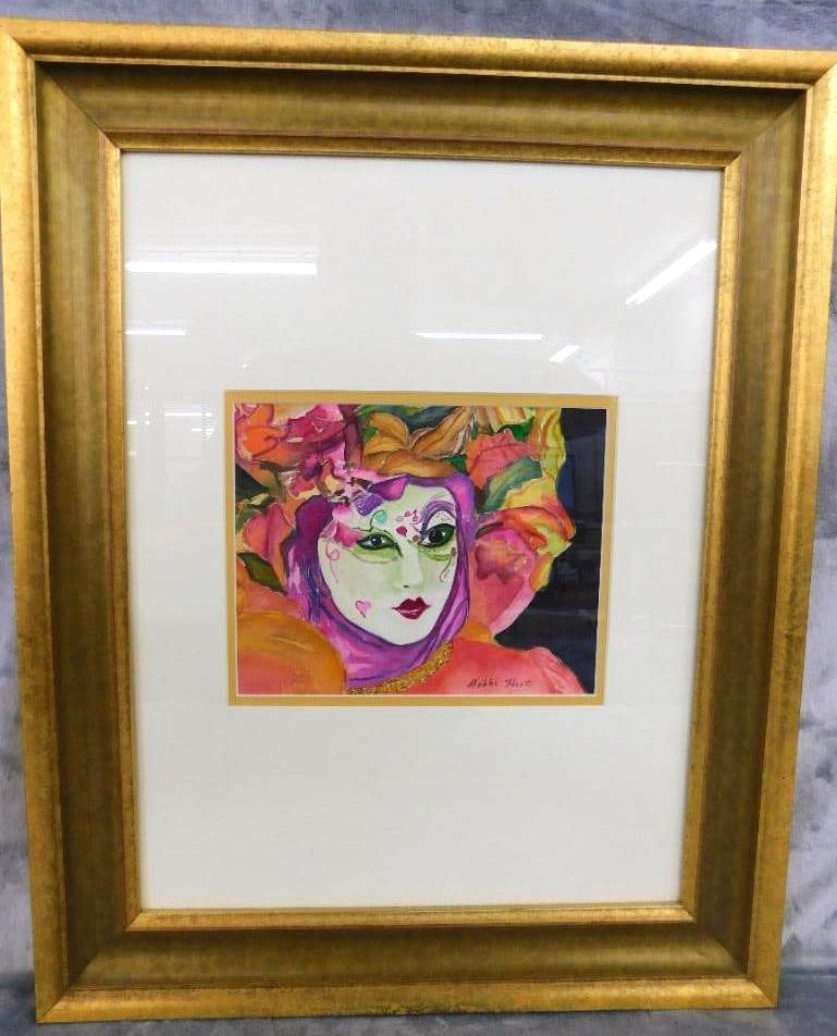 Framed Watercolor - Signed Bobbi Hart - Carnival - 24" x 19.5": See Photos For Condition and Details