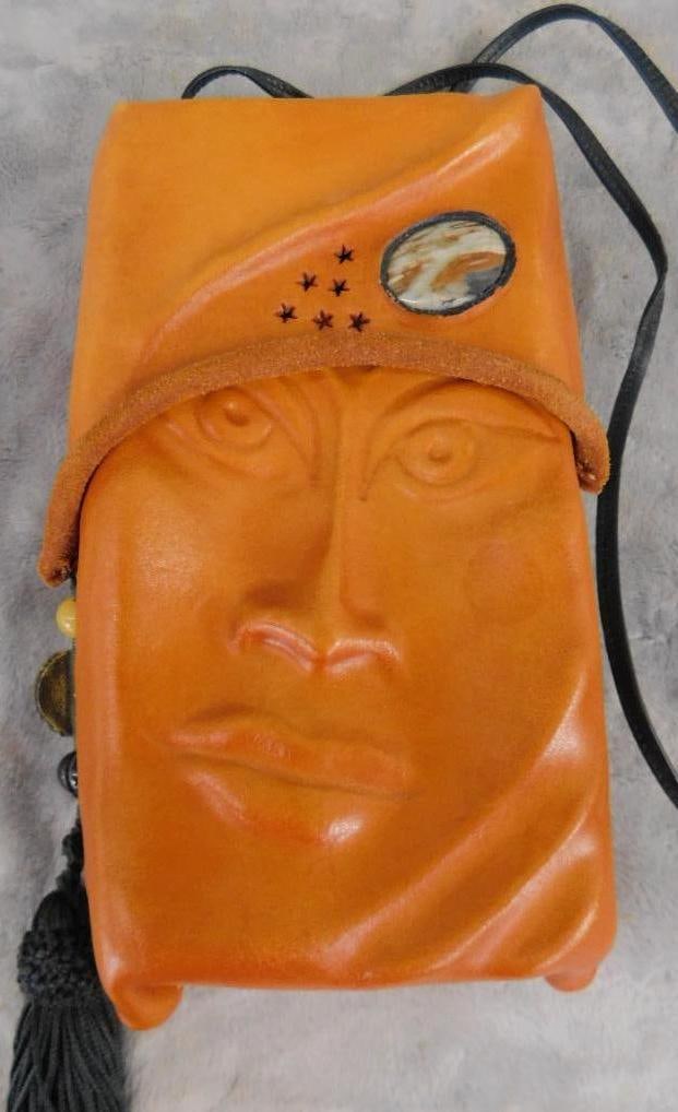 D.L. Einbender Signed Formed Leather Face Shoulder Bag - 8" x 4" x 2": See Photos For Condition and Details