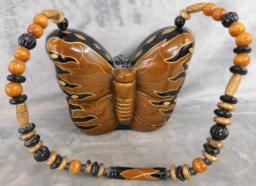 Timmy Woods of Beverly Hills - Wood Butterfly Purse - 7" x 8" x 3.5": See Photos For Condition and Details