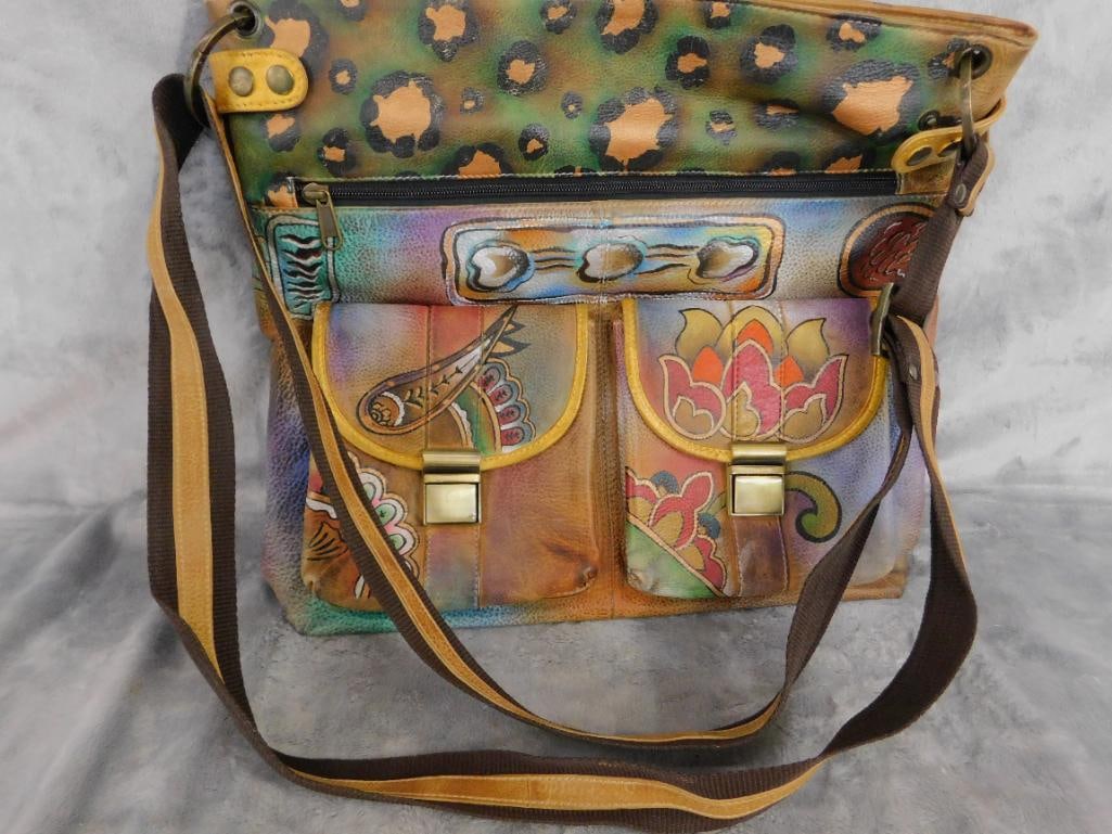 Anuschuka Signed Painted Purse - 12" x 13" x 2.75" - 10