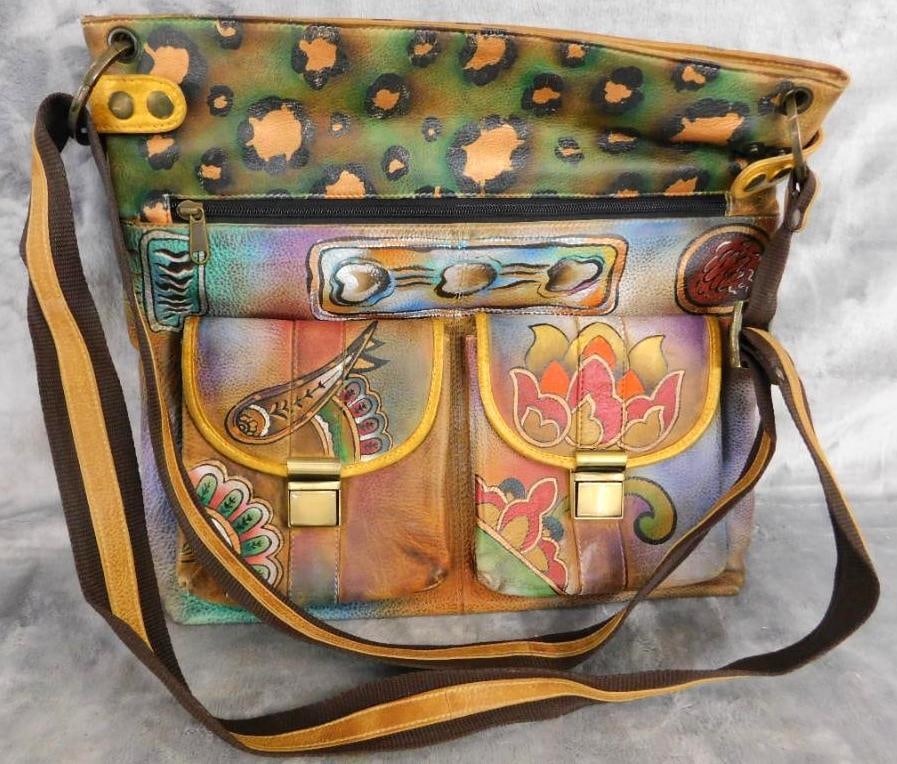 Anuschuka Signed Painted Purse - 12" x 13" x 2.75": See Photos For Condition and Details