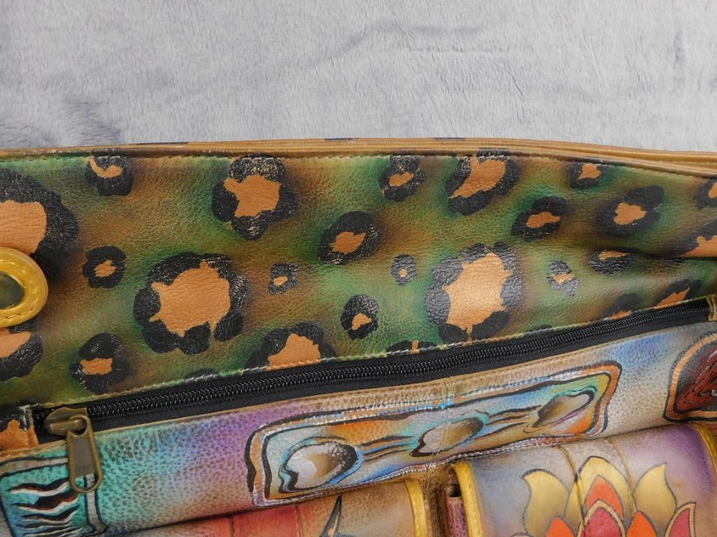 Anuschuka Signed Painted Purse - 12" x 13" x 2.75" - 2