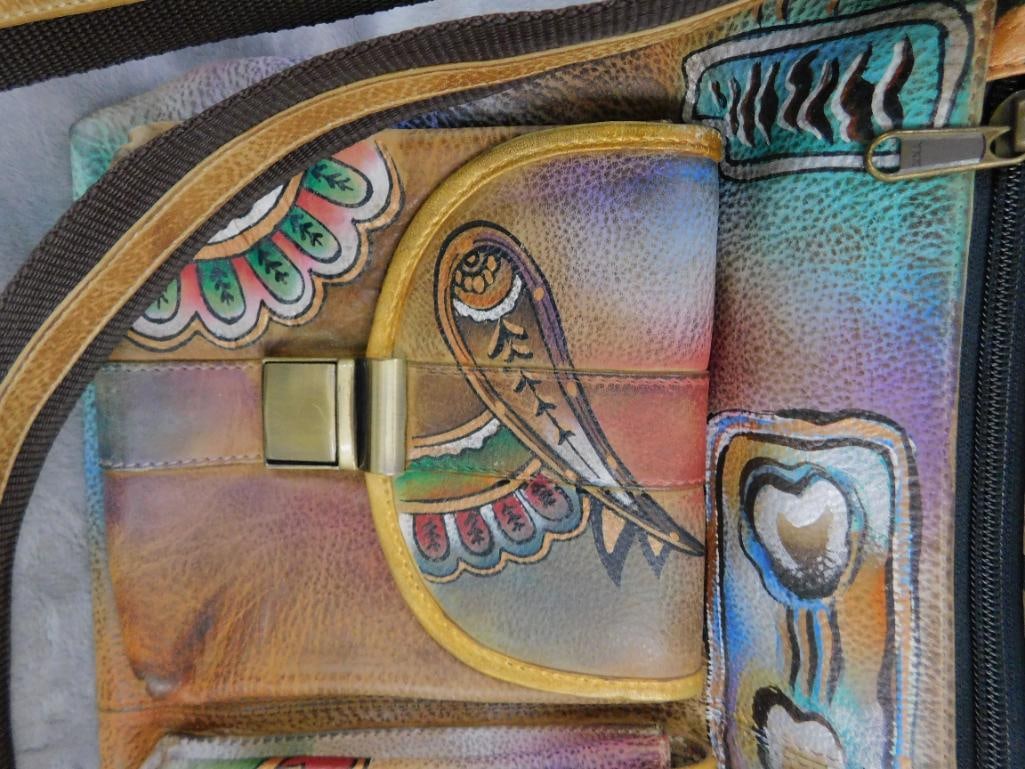 Anuschuka Signed Painted Purse - 12" x 13" x 2.75" - 3