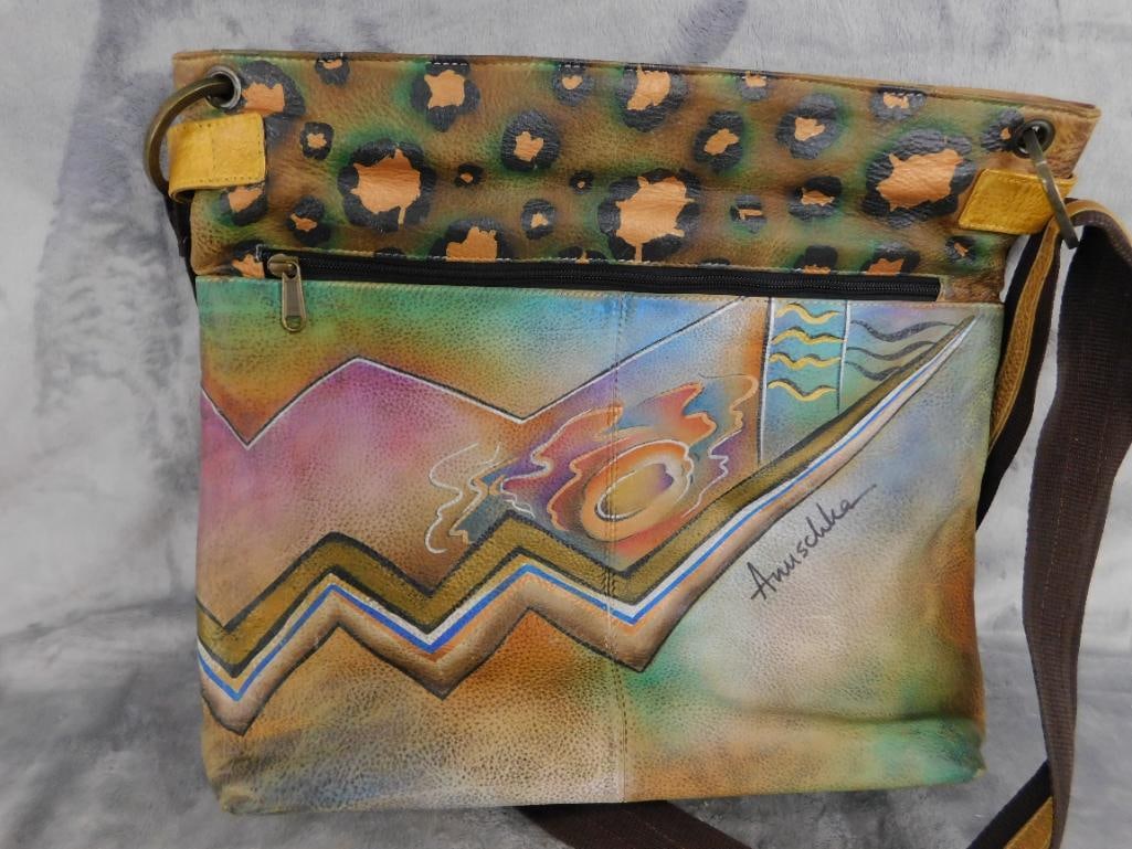 Anuschuka Signed Painted Purse - 12" x 13" x 2.75" - 5