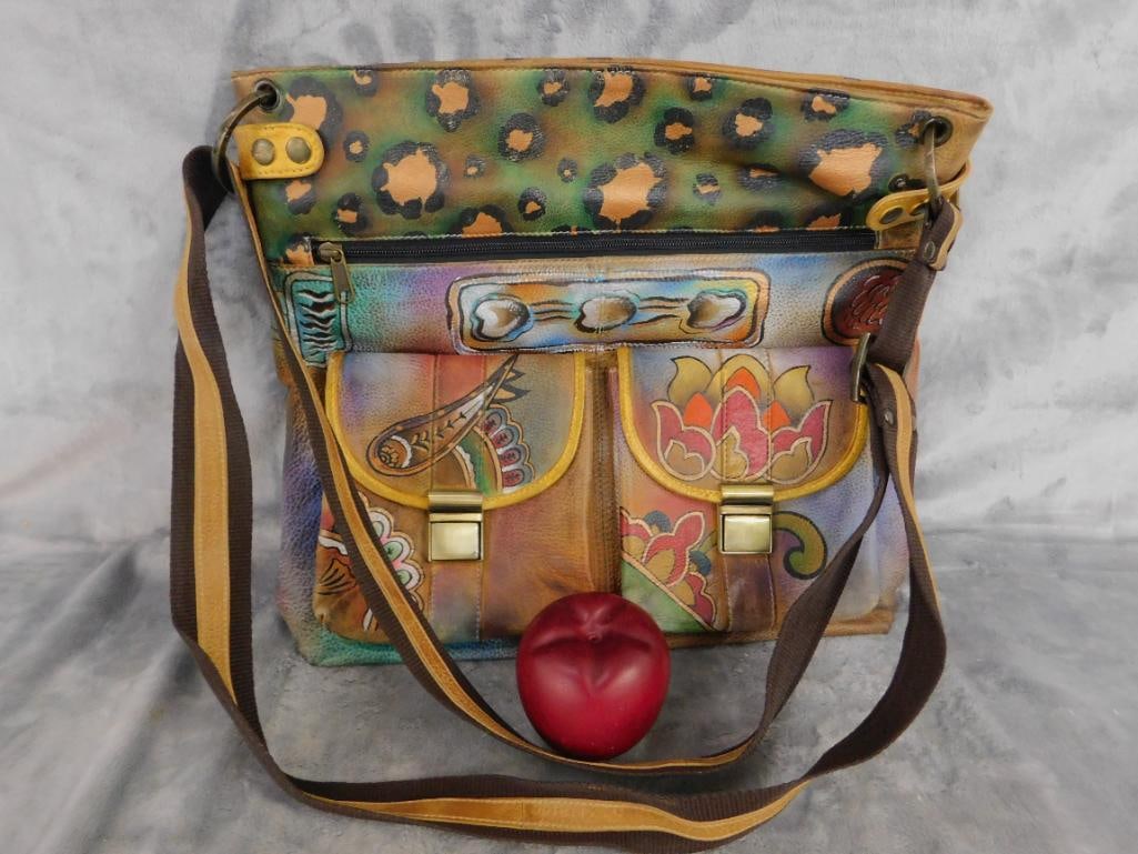 Anuschuka Signed Painted Purse - 12" x 13" x 2.75" - 8