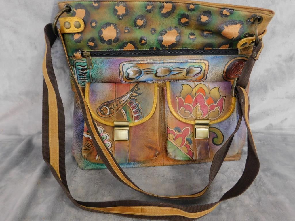 Anuschuka Signed Painted Purse - 12" x 13" x 2.75" - 9