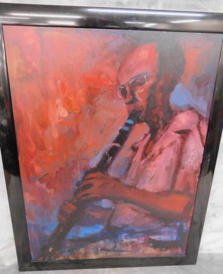 1966 Oil on Board - Clarinet Player - Signed Weller - 26.5" x 20.5": See Photos For Condition and Details