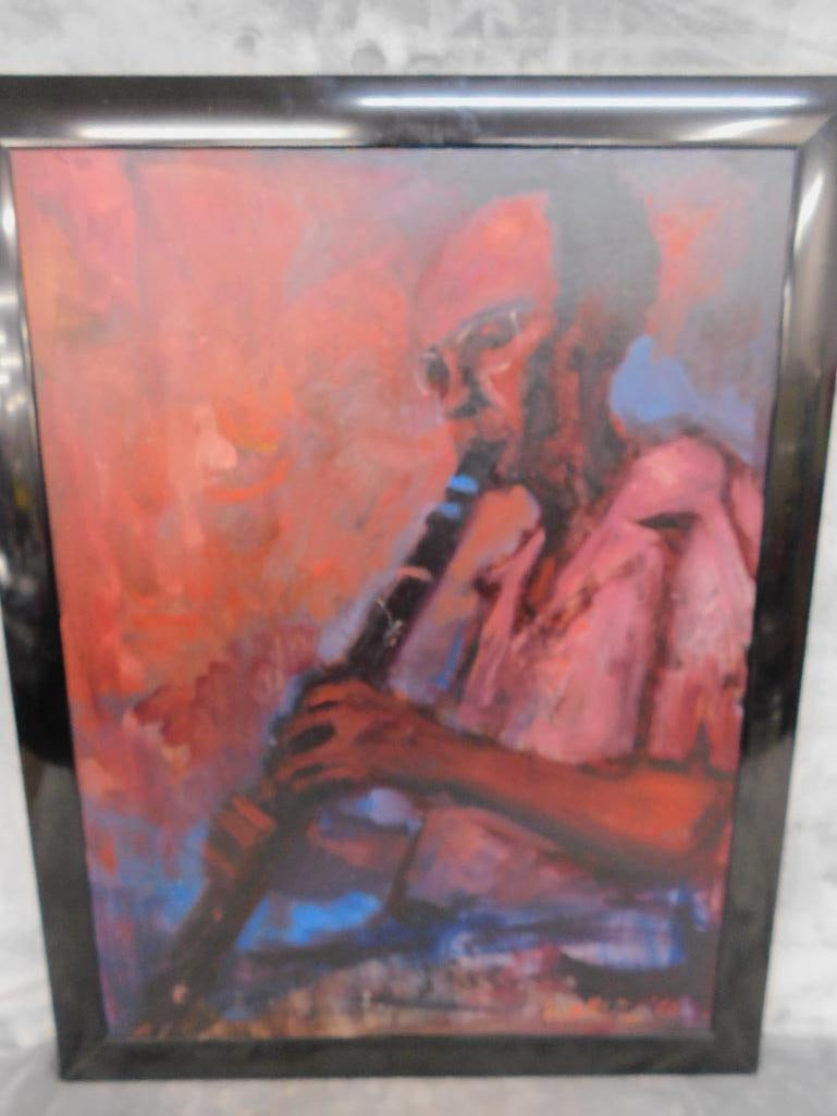 1966 Oil on Board - Clarinet Player - Signed Weller - 26.5" x 20.5" - 8