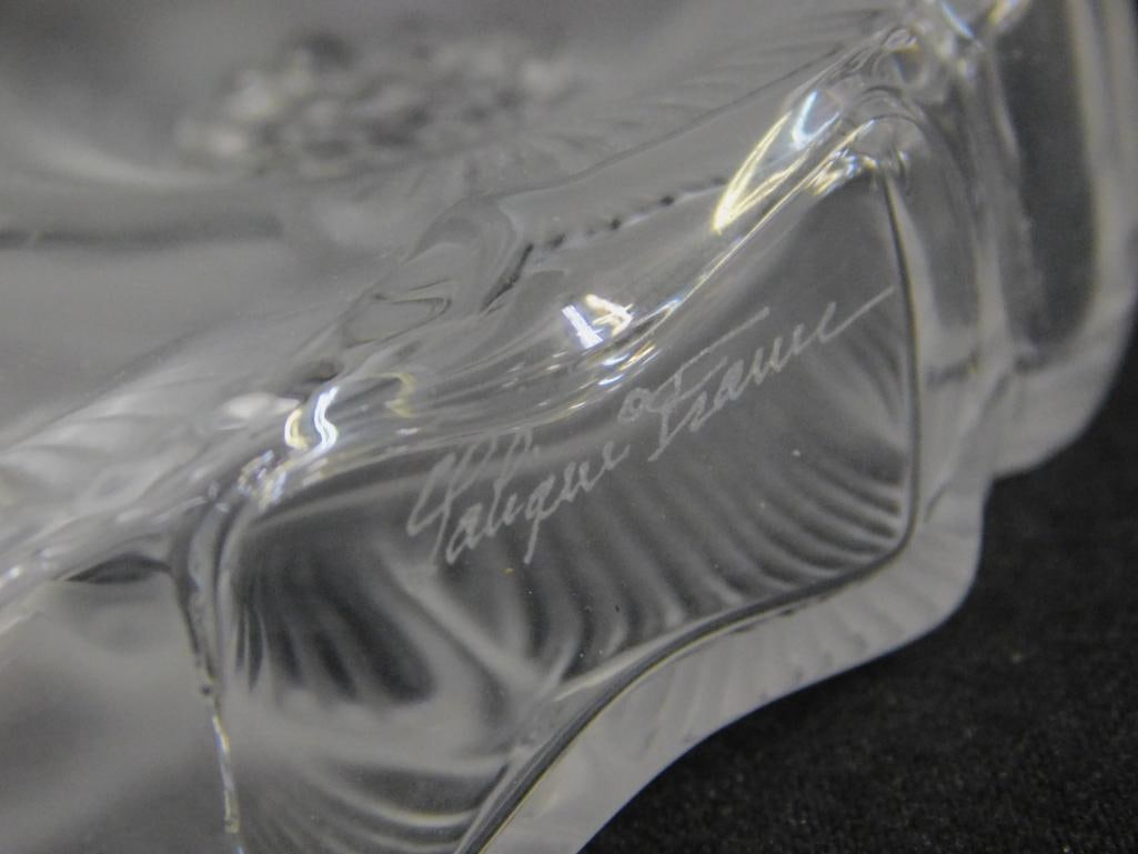 Signed Lalique Double Flower Perfume Bottle with Stopper - 3.75" x 3.75" x 1" - 5